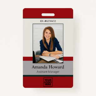 Modern Red and Grey Employee Photo ID Company ID Badge