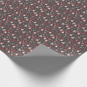 Modern Red and Grey Holiday Gnome Pattern Wrapping Paper