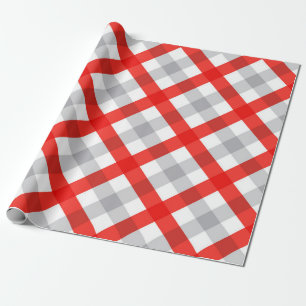 Modern Red and Grey Plaid Pattern Wrapping Paper