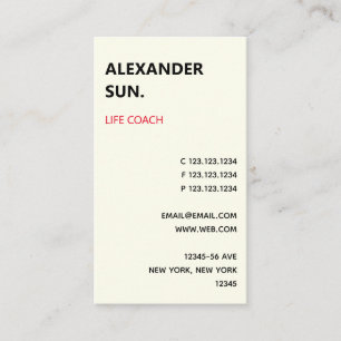 Modern Red and Ivory Quote Life Coach Business Card