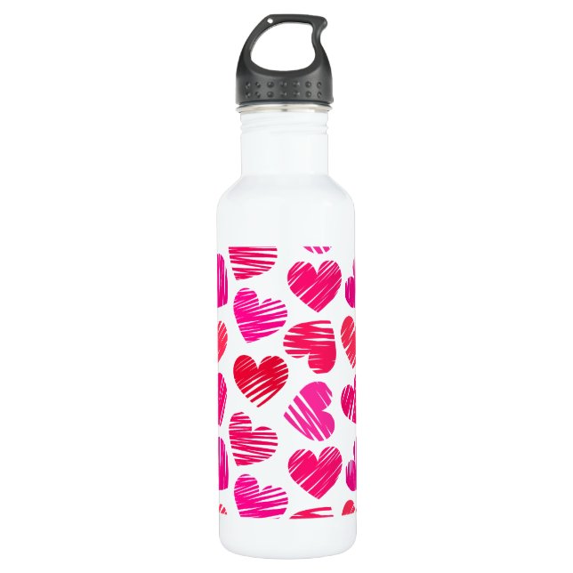 Modern Red and Pink Doodled Hearts Valentine 710 Ml Water Bottle (Front)