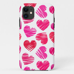 Modern Red and Pink Doodled Hearts Valentine iPhone 11 Case