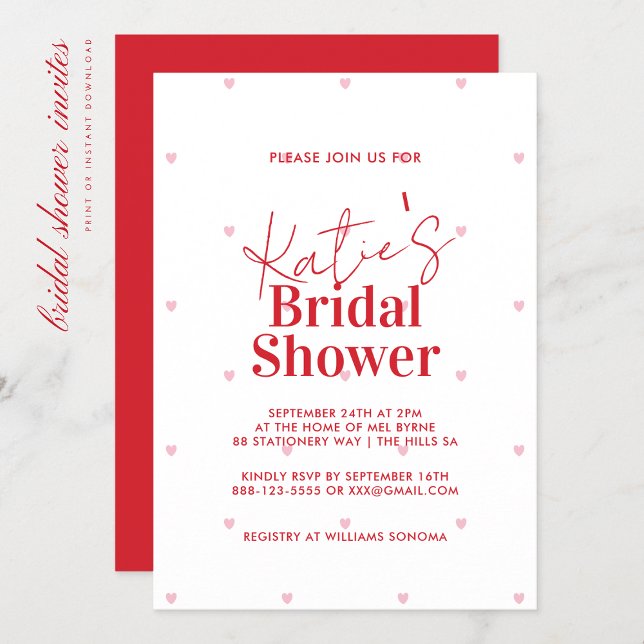 Modern Red and Pink Heart Bridal Shower Invitation (Creator Uploaded)