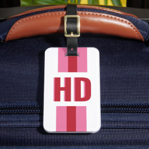 Modern Red and Pink striped Shadow Monogram Travel Luggage Tag