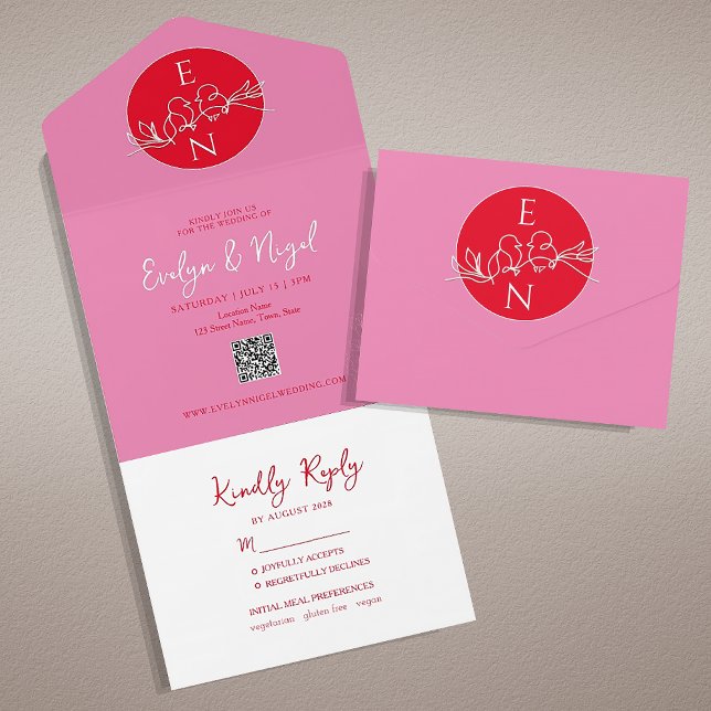 Modern Red and Pink Wedding All In One Invitation (Creator Uploaded)
