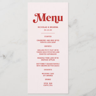 Modern Red and Pink Wedding Theme Menu