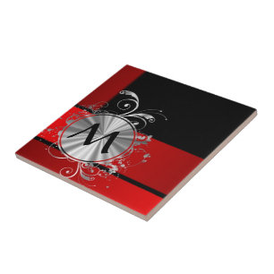 Modern red and silver monogram tile
