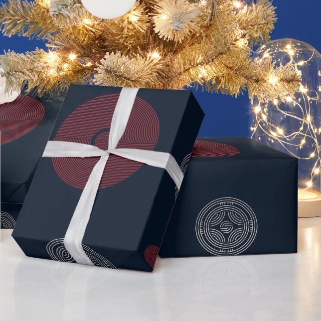 Modern Red and White Art Deco Circles  Wrapping Paper (Holidays)