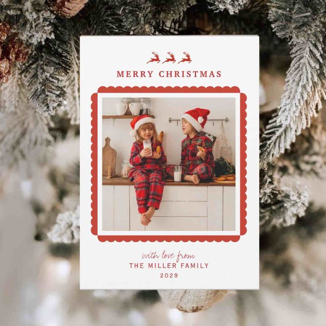 Modern Red and white border Christmas photo  Holiday Card (Creator Uploaded)