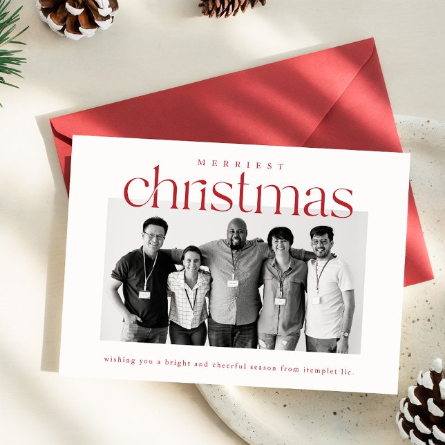 Modern Red and White Business Christmas Photo Card (Creator Uploaded)
