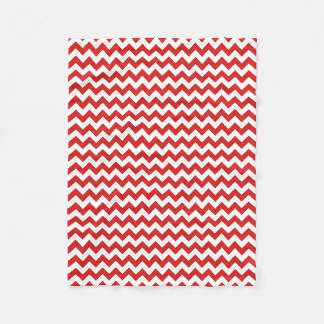 Modern Red and White Chevron Zigzag Fleece Blanket (Front)