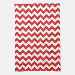 Modern Red and White Chevron Zigzag Pattern Tea Towel