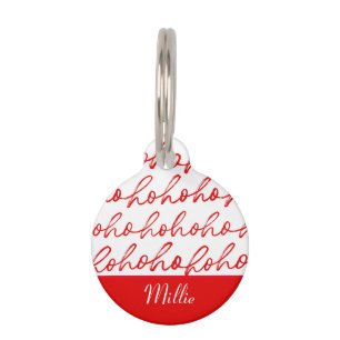  Modern Red and White Christmas Script Pattern  Pet Tag