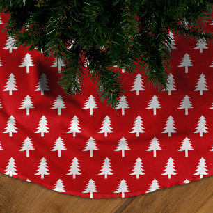 Modern Red and White Christmas Tree Pattern Brushed Polyester Tree Skirt