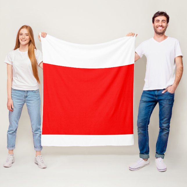 Modern Red and White Colour Block Fleece Blanket (In Situ)