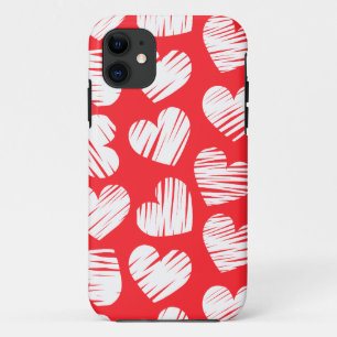 Modern Red and White Doodled Heart Valentine's Day Case-Mate iPhone Case