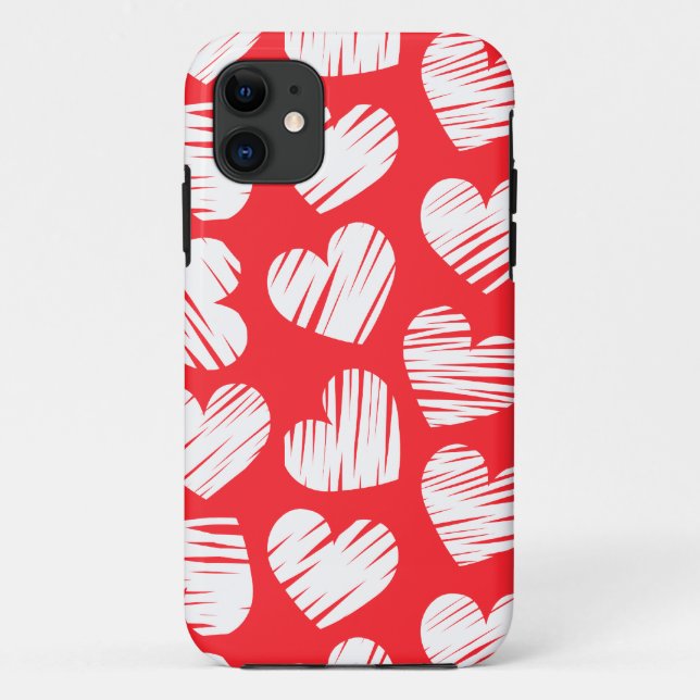 Modern Red and White Doodled Heart Valentine's Day Case-Mate iPhone Case (Back)