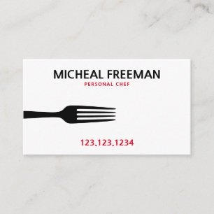 Modern Red and White Fork Personal Chef Business Card