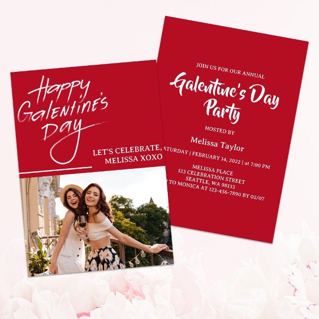 Modern Red And White Galentines Day Party Photo Invitation (Creator Uploaded)