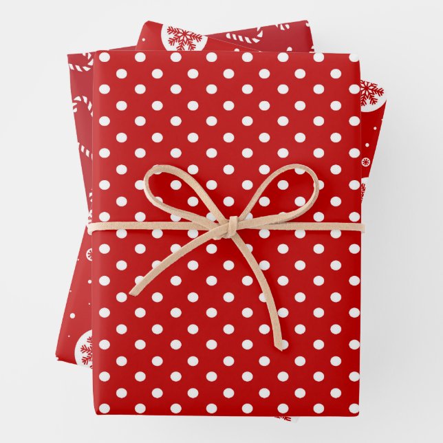 Modern Red and White Geometric Dots Pattern  Wrapping Paper Sheet (In situ)