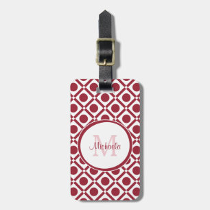 Modern Red and White Geometric Monogram and Name Luggage Tag