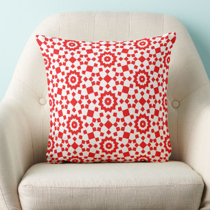 Modern Red and White Geometric Throw Pillow