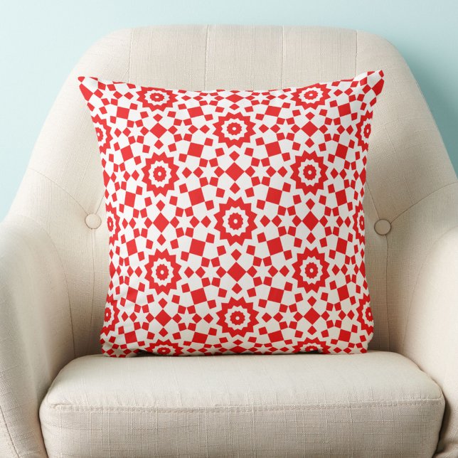 Modern Red and White Geometric Throw Pillow (Creator Uploaded)