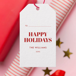 Modern Red and White Happy Holidays Gift Tags