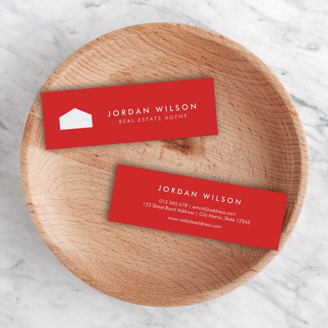 Modern Red and White House Real Estate Agent Mini Business Card (Creator Uploaded)