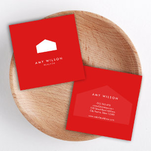 Modern Red and White House Realtor Square Business Card