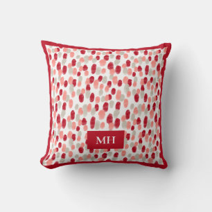Modern Red and White Pattern Initials Monogram Cushion