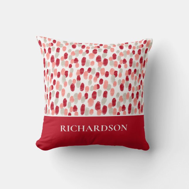 Modern Red and White Pattern Initials Personalised Cushion (Front)