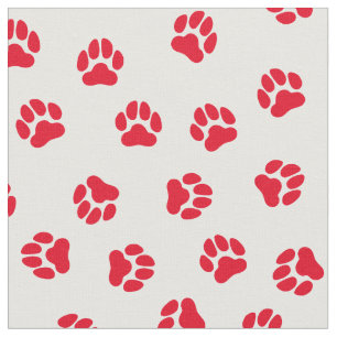 Modern Red and White Pet Paw Print Printed Fabric