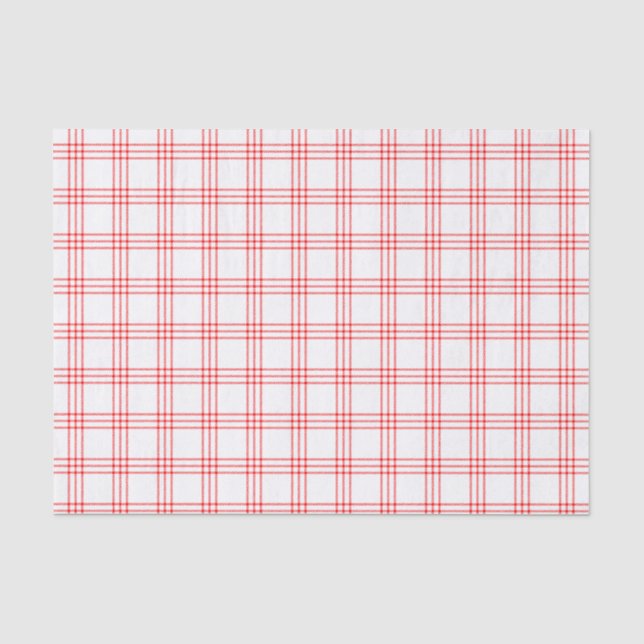 Modern Red and White Plaid Tissue Paper (Front)