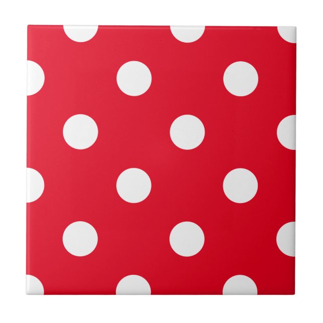 Modern red and white polka dots print custom colou tile (Front)