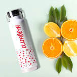 Modern Red and White Polka Dots Water Bottle<br><div class="desc">A fun red polka dot pattern accents the bottom of this water bottle personalised with your name printed vertically in chic lettering on both sides.</div>