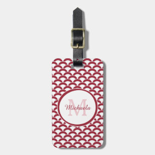 Modern Red and White Scallops Monogram and Name Luggage Tag
