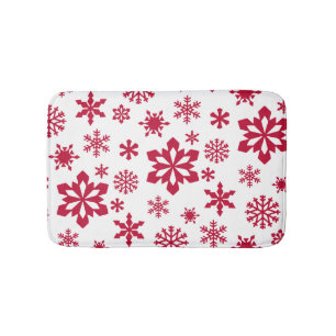 Modern red and white snowflake pattern bath mat