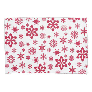 Modern red and white snowflake pattern pillowcase