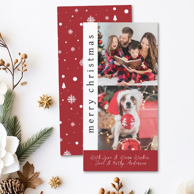 Modern Red and White Snowflake  Photo Christmas Holiday Card (Creator Uploaded)