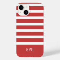 Modern Red and White Stripe with Monogram 