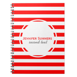 Modern Red And White Stripes Pattern Notebook