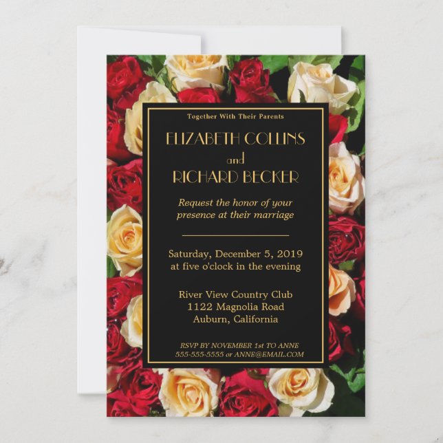 Modern Red and Yellow Roses Wedding Invitation (Front)