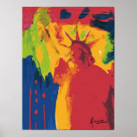 Modern red and yellow Watercolor Statue of liberty