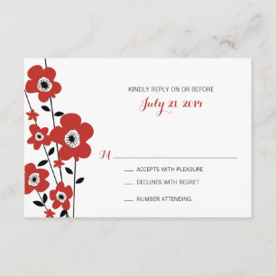 Modern Red Anemone Flower Wedding RSVP Card