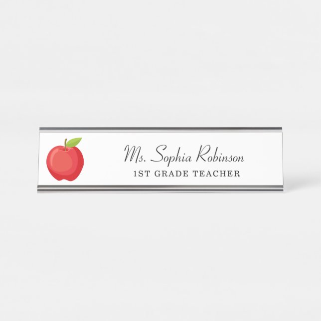 Modern Red Apple Custom Teacher Desk Name Plate (Front)