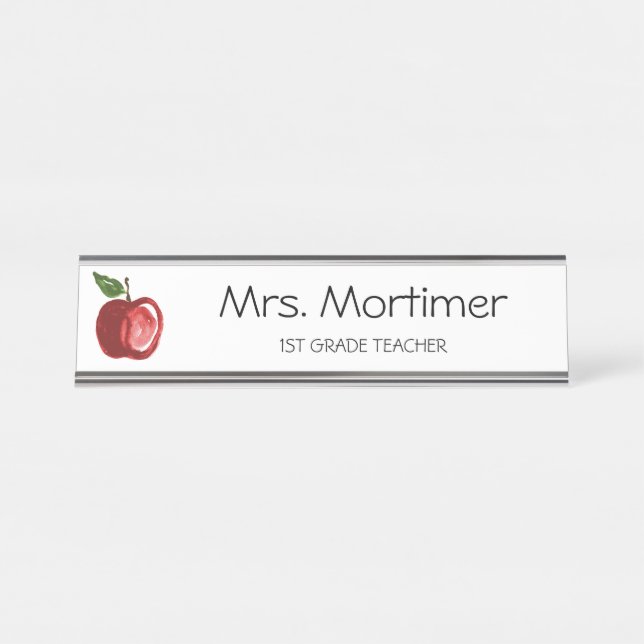 Modern Red Apple Custom Teacher Name Desk Name Plate (Front)