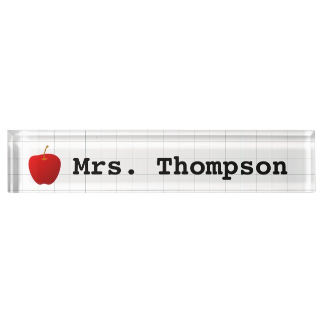 Modern Red Apple Teacher Nameplate (Front)