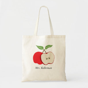 Modern Red Apple with Teacher's Name Tote Bag