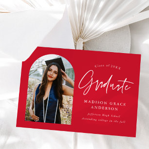 Modern Red Arch Photo Graduation Announcement